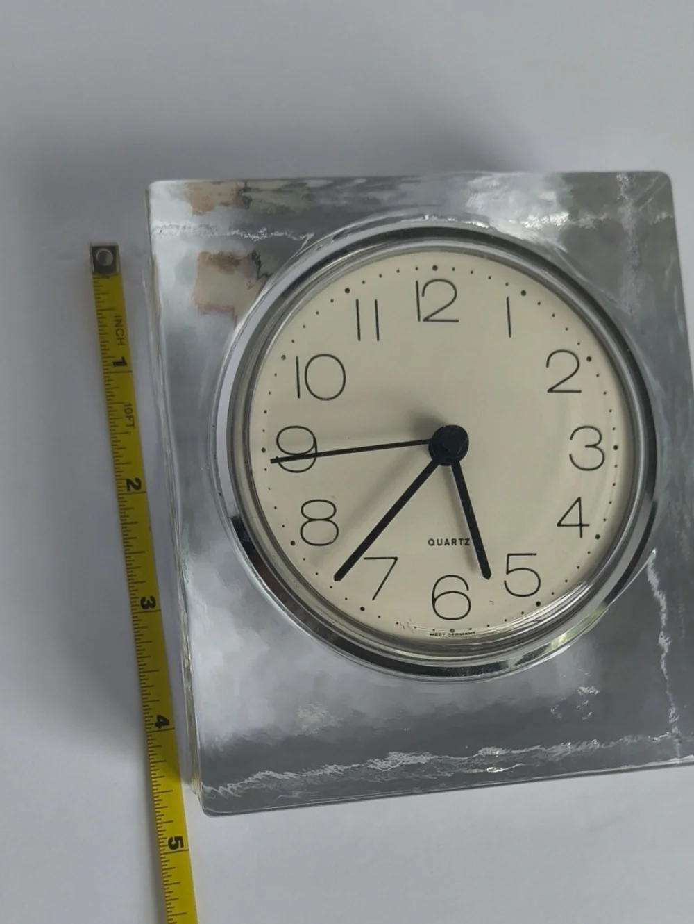Vtg German Glass Ice Cube Quartz Clock Vintage